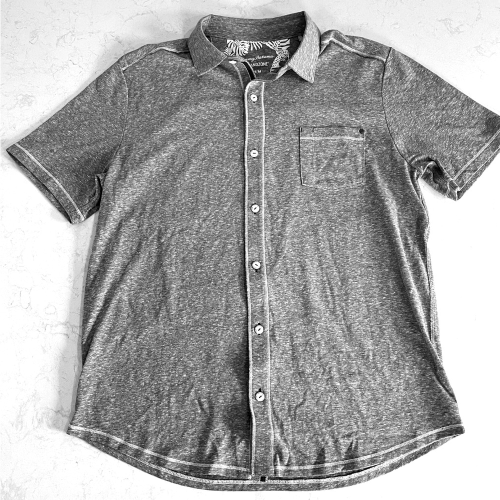 TOMMY BAHAMA MEN’S ISLAND ZONE BUTTON UP SHORT SLEEVE XL GRAY Sport Shirt GUC